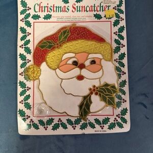 Vintage Christmas Crystalline Window Decoration Santa Stained Glass Look Retro